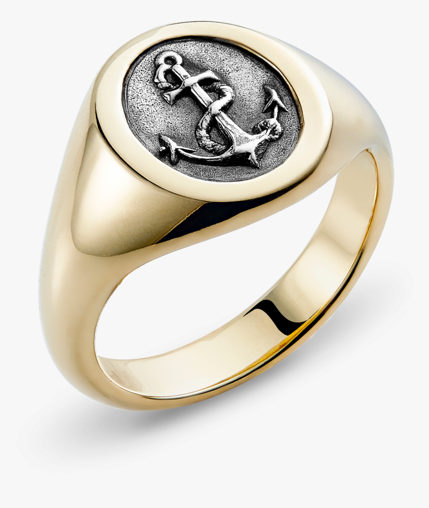 9ct Yellow Gold Small Oval Hopes Anchor Signet Ring - Pre-engagement Ring, HD Png Download, Free Download