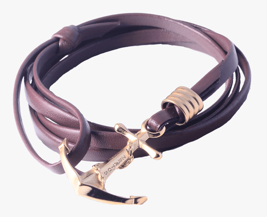 Gold Anchor Brown Leather Bracelet - Bracelet, HD Png Download, Free Download