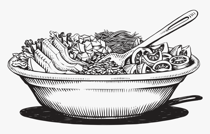 Lettuce Clipart Bowl - Salad Bowl Black And White, HD Png Download, Free Download