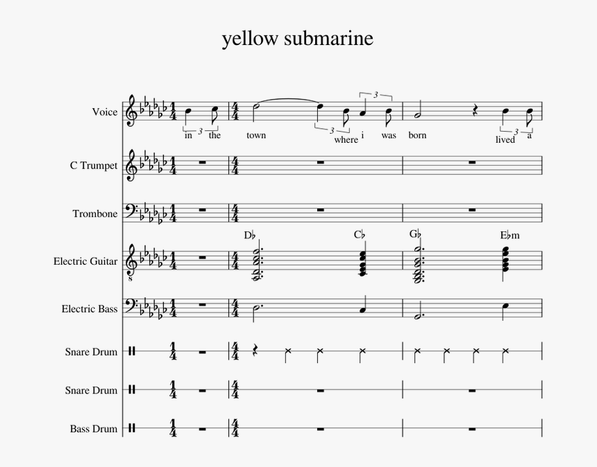 Yellow Submarine Sheet Music For Voice, Trumpet, Trombone, - Trumpet Solo Yellow Submarine On A Tenor Sax, HD Png Download, Free Download