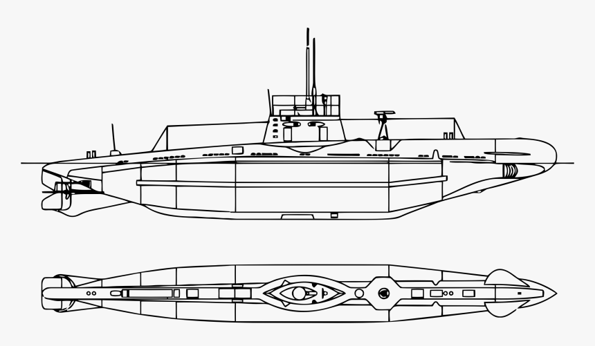 Vintage Uboat Submarine Line Art Clip Arts - Submarine Lineart, HD Png Download, Free Download