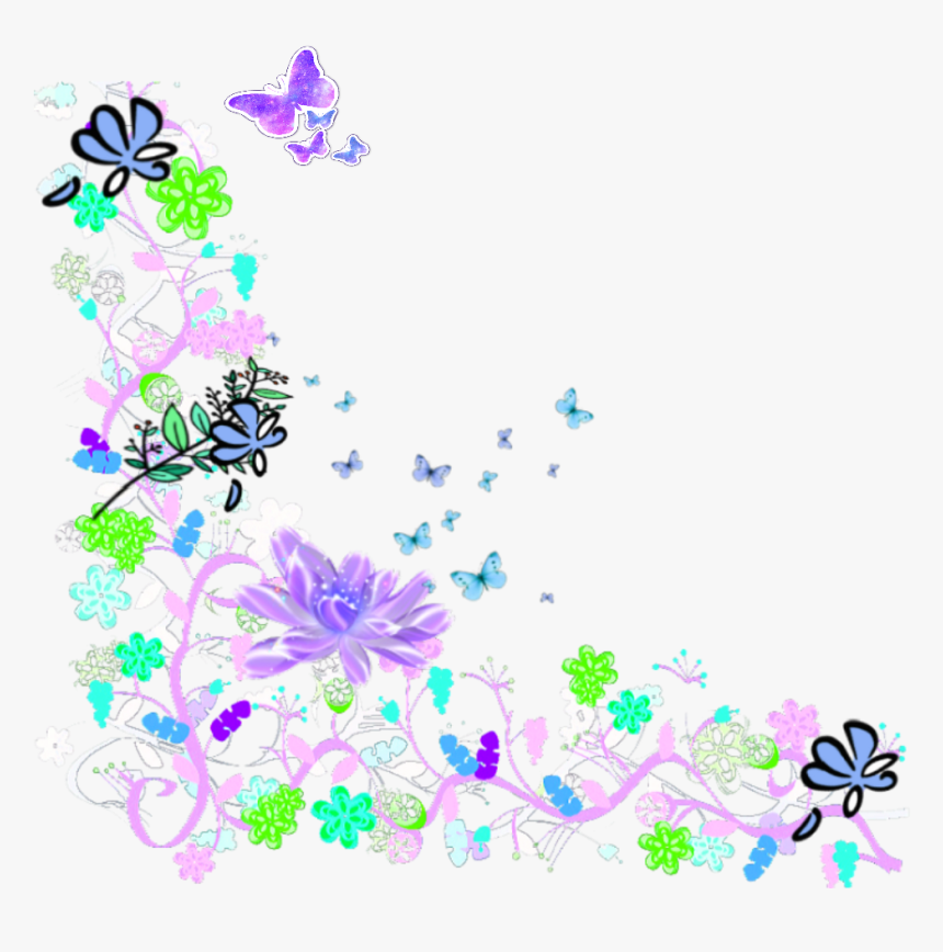 Ftestickers Watercolor Flowers Butterflies Border Corne - Watercolor Painting, HD Png Download, Free Download