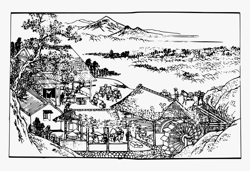 Japanese Countryside Clip Arts - Black And White Countryside Art, HD Png Download, Free Download