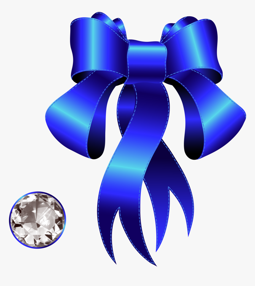 Blue Decorative Bow With Diamond Png Clipart - Transparent Ribbon In Dark Blue, Png Download, Free Download
