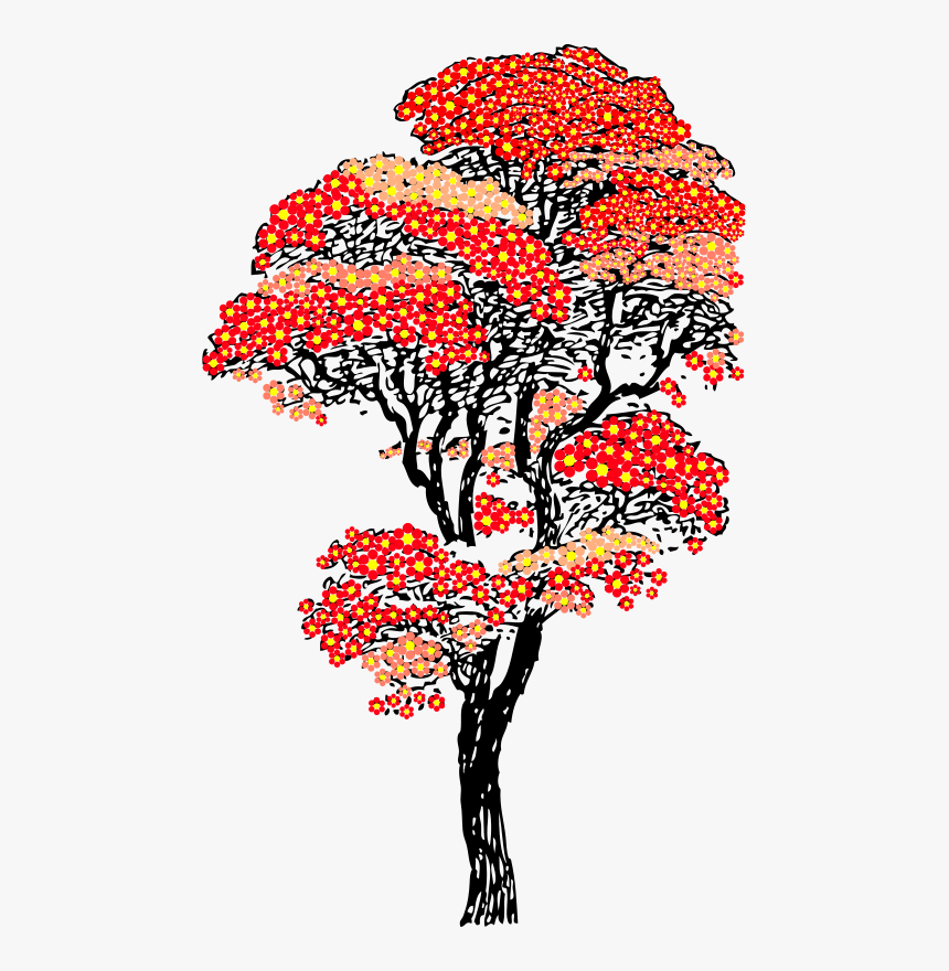 Red Aifowers Tree - Tall Tree Clipart Black And White, HD Png Download, Free Download