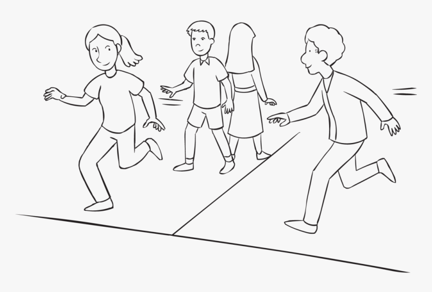 People Chasing One Another On The Lines Of A Basketball - Line Art, HD Png Download, Free Download