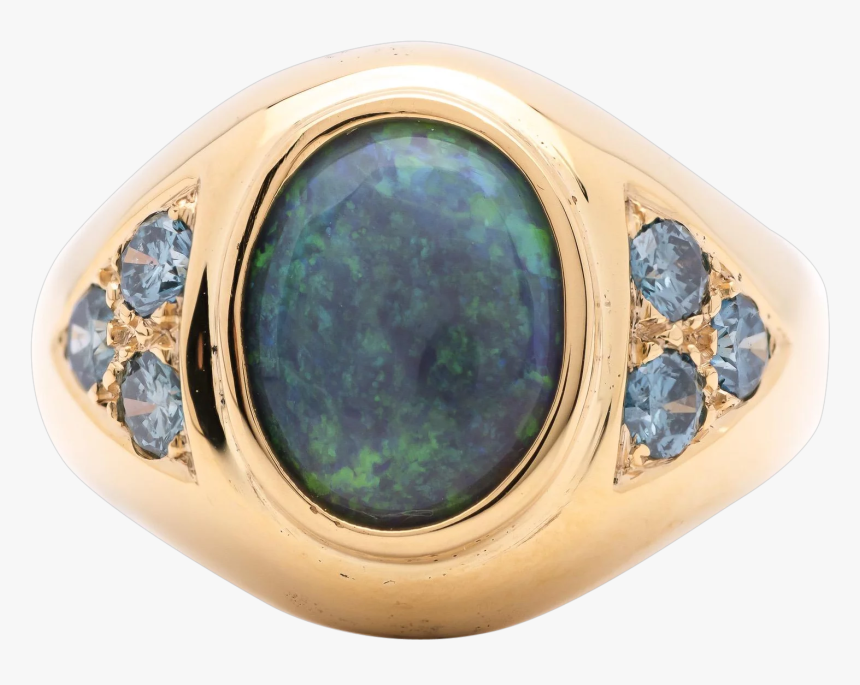 02ct Black Opal Ring In 18k Yellow Gold With Blue Diamonds - Ring, HD Png Download, Free Download