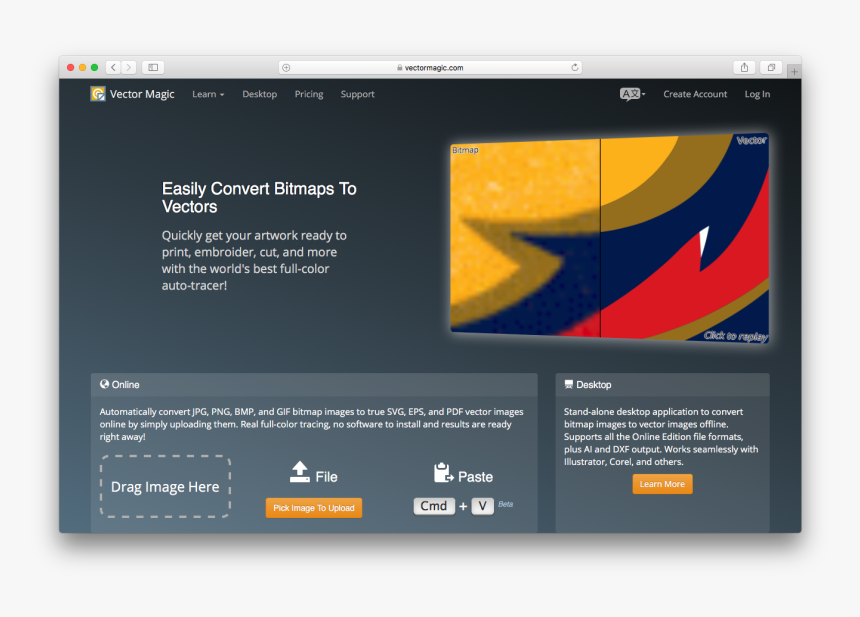 Vector Magic Homepage Convert Bitmaps To Vectors Upload - Vectormagic Gif, HD Png Download, Free Download