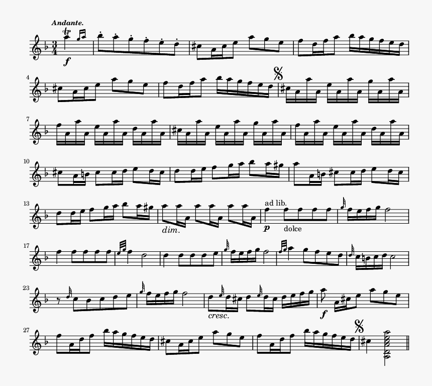 { 	ime 3/4 Key F Major 	empo Markup { Smaller Italic - Sheet Music, HD Png Download, Free Download