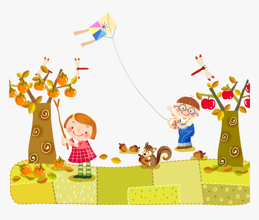 Clip Art Child Autumn Flying Kites - Autumn Kids Png, Transparent Png, Free Download