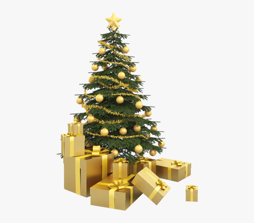 Transparent Arbre Clipart - Decorated Christmas Tree With Presents, HD Png Download, Free Download