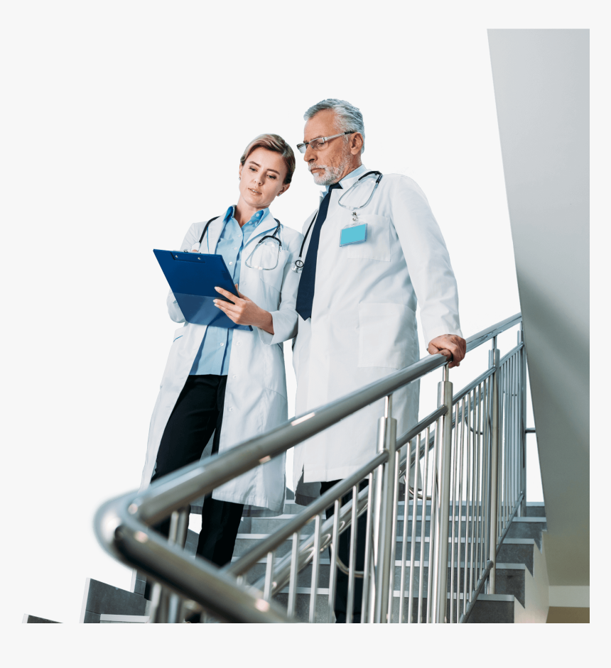 Two Doctors Standing On Steps Reviewing Chart - Handrail, HD Png Download, Free Download