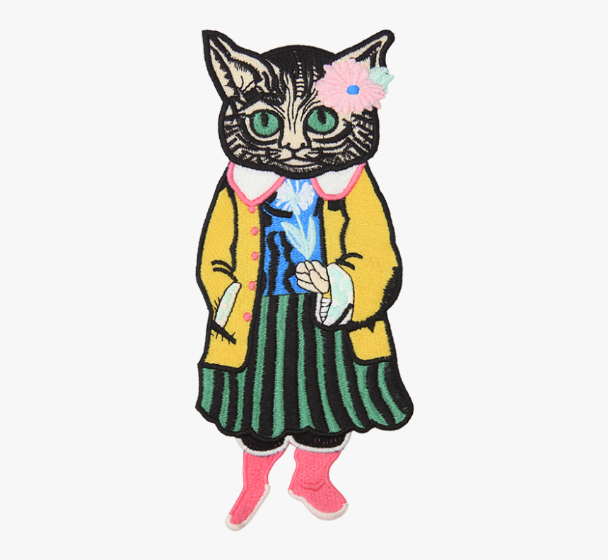 Fashion Cat Girl In Yellow Coat Embroidery Patch - Embroidery, HD Png Download, Free Download