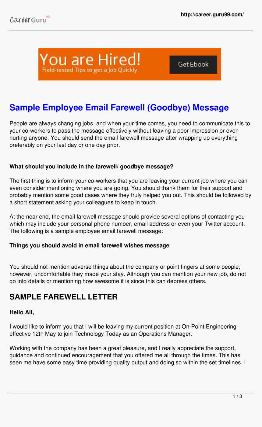 Sample Email Farewell Goodbye To Colleagues Main Image - Etiology Of Chronic Hepatitis, HD Png Download, Free Download