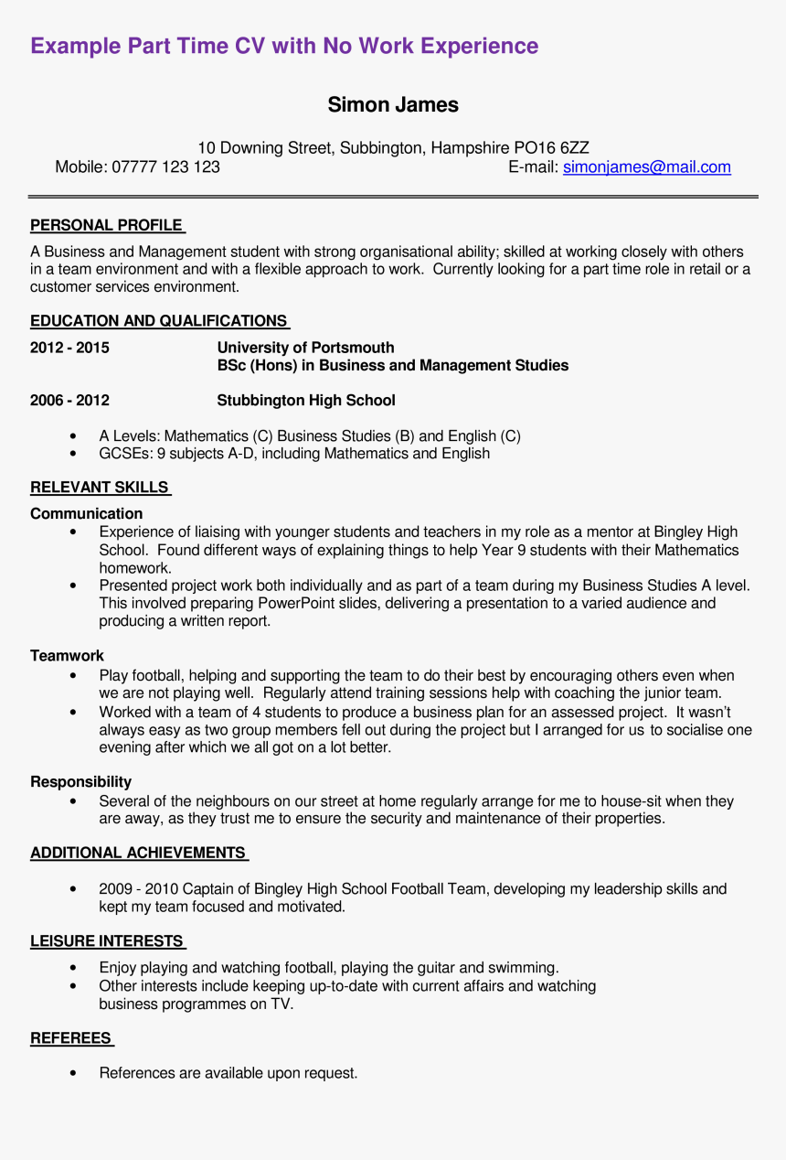 Free First Part Time Job Resume Sample Templates At - Resume For Part Time Job Hd, HD Png Download, Free Download