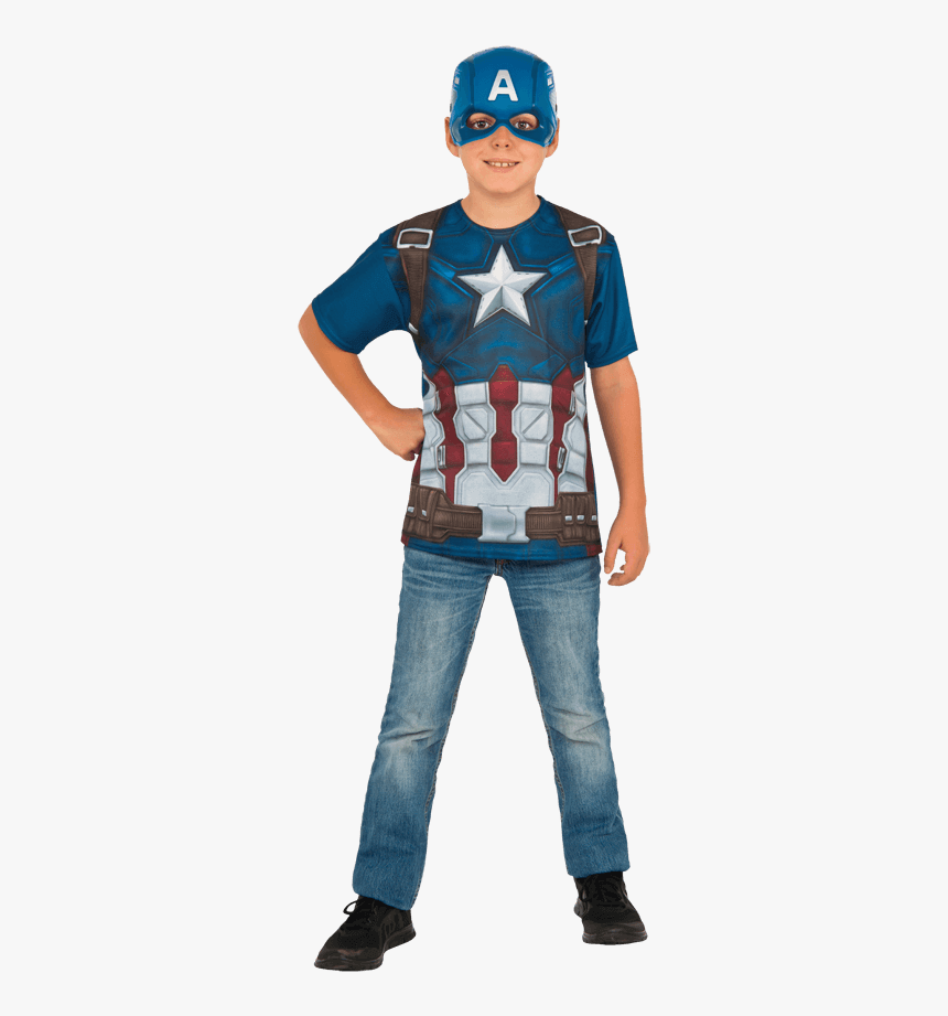 Kids Captain America Costume Top And Mask Set - Marvel Captain America Civil War Kids Tee Shirt, HD Png Download, Free Download