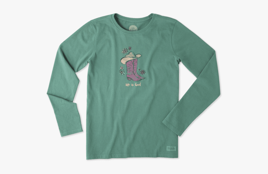 Women"s Cowgirl Boots Long Sleeve Crusher Tee - Life Is Good Horse Shirt, HD Png Download, Free Download