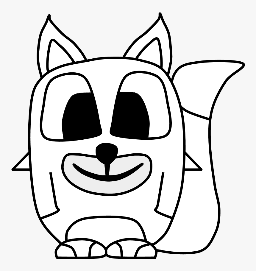 Fox, Big Eyes, Black And White, Cartoon Animal - Drawing, HD Png Download, Free Download
