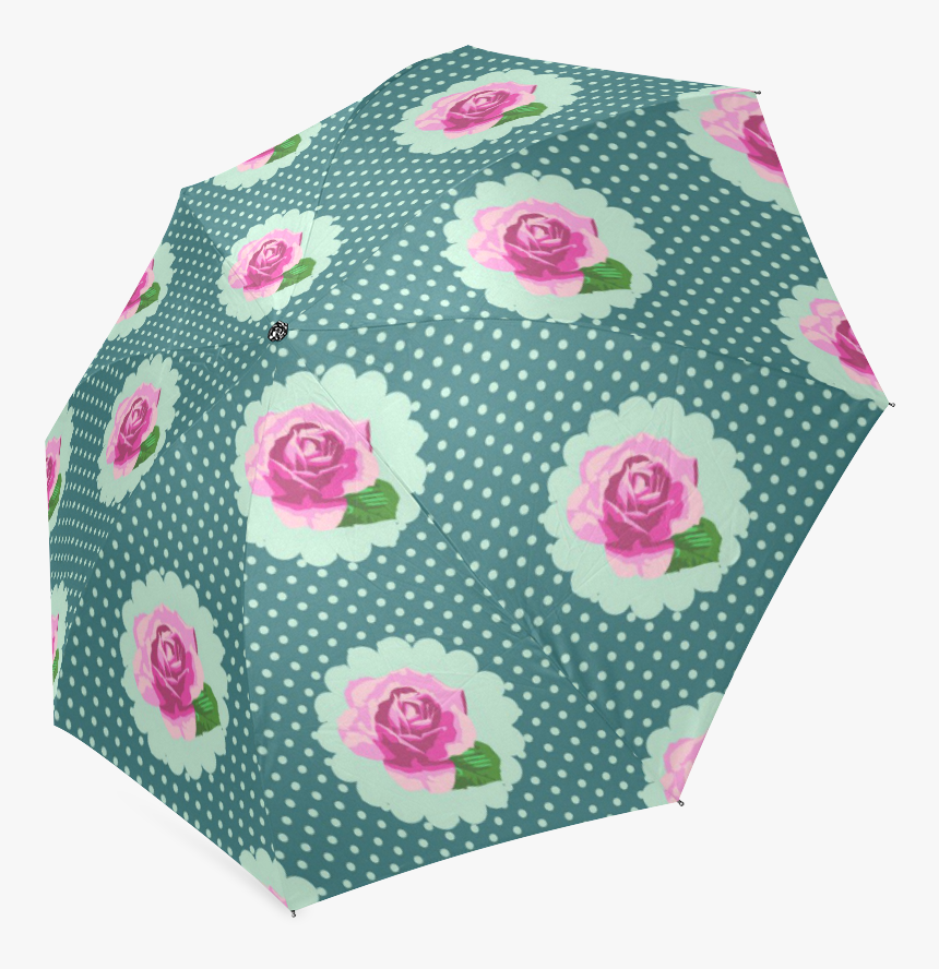 Shabby Chic Pink And Mint Green Floral Foldable Umbrella - Rose, HD Png Download, Free Download