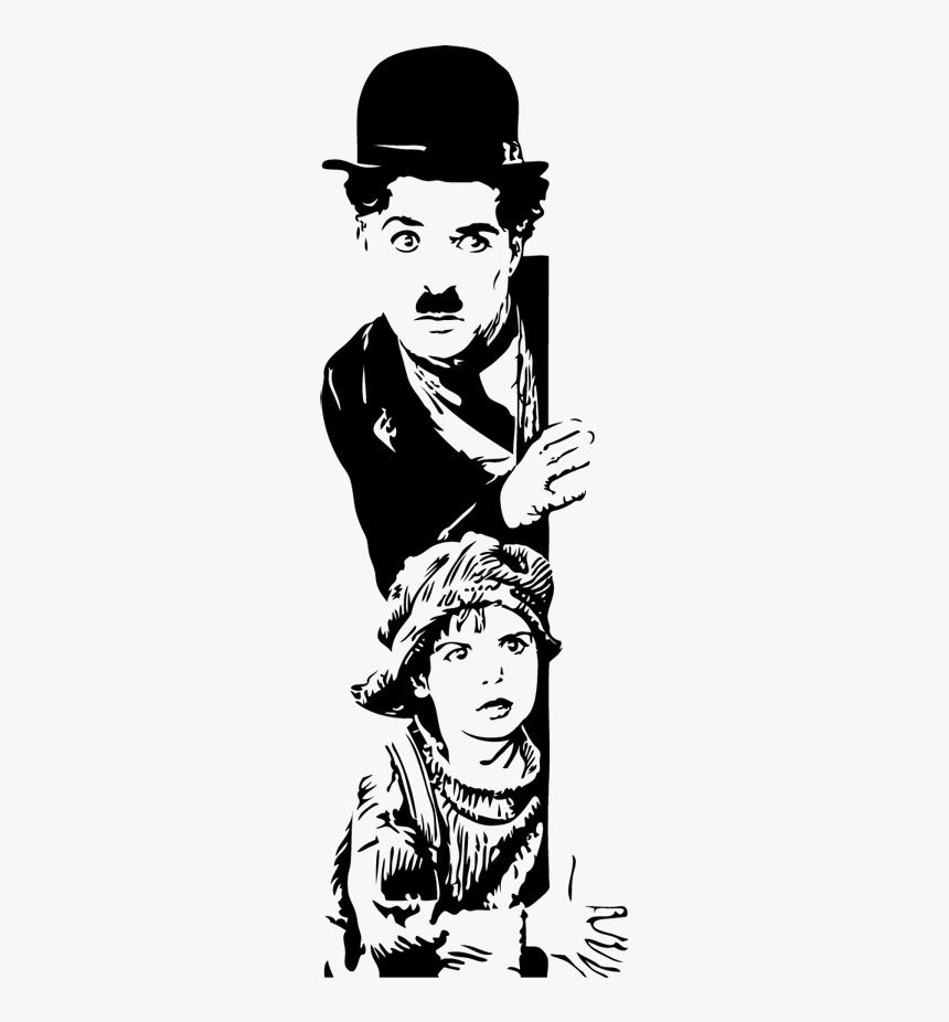 The Kid Tramp Stencil Drawing Silhouette - Free Charlie Chaplin Silhouette, HD Png Download, Free Download