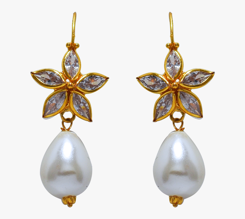14k Gold Long Earring With Amazing White Fresh Pearl - Earrings, HD Png Download, Free Download
