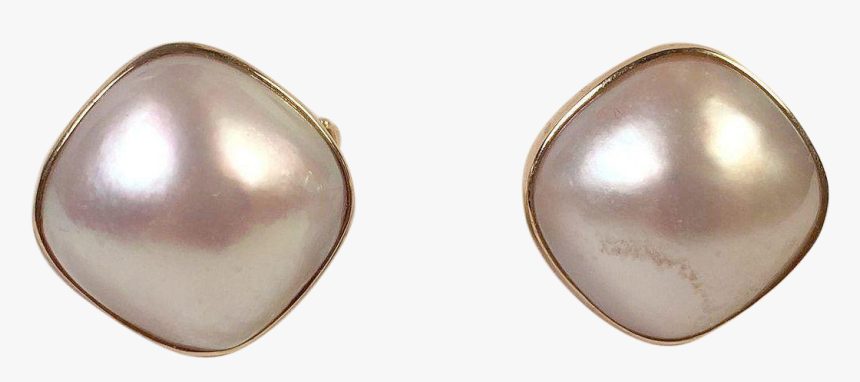 12k Yellow Gold Mabe Pearl Pierced Earrings Omega Clips - Earrings, HD Png Download, Free Download