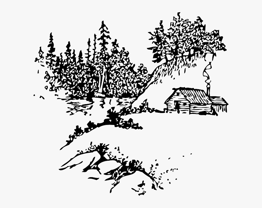 Cabin Mountains Woods - Cabin In The Woods Outline, HD Png Download, Free Download