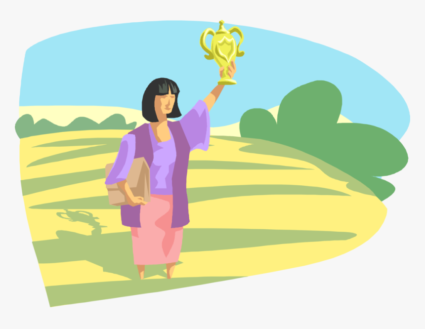 Vector Illustration Of Woman With Trophy Award Recognizing - Illustration, HD Png Download, Free Download