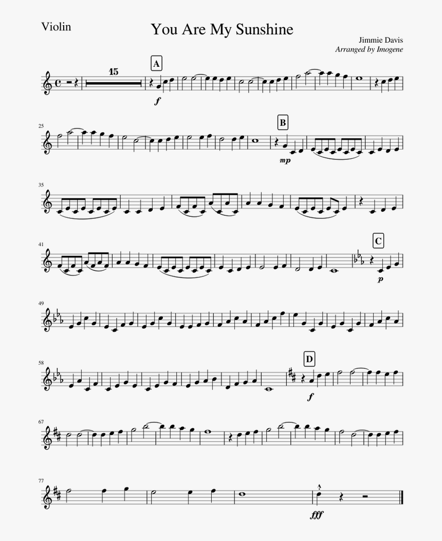 You Are My Sunshine Violin Sheet Music, HD Png Download, Free Download