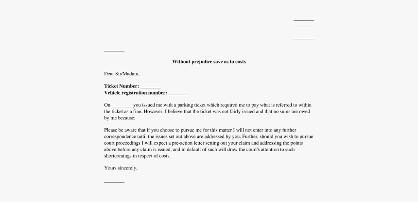 Private Parking Fine Appeal Letter - Parking Fine Parking Ticket Appeal Letter Template, HD Png Download, Free Download