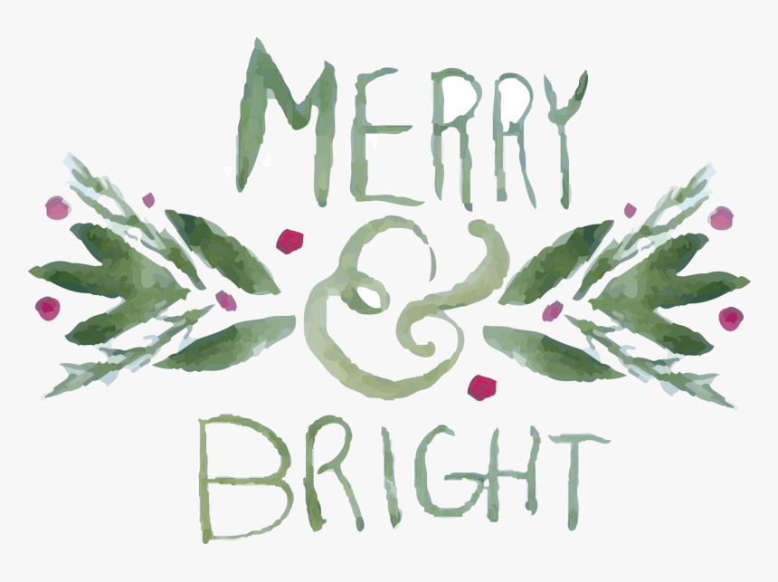 Merry & Bright Watercolor Clipart Example Image - Merry & Bright Text In Water Color, HD Png Download, Free Download