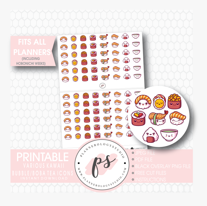 Transparent Cute Sushi Clipart - Free Printable Planner Icons Sushi, HD Png Download, Free Download