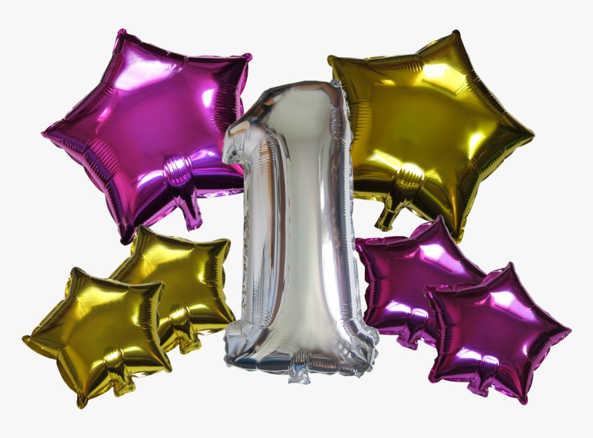Star Shape Number Mylar Balloons Gold Fuchsia 7 Pieces - Illustration, HD Png Download, Free Download