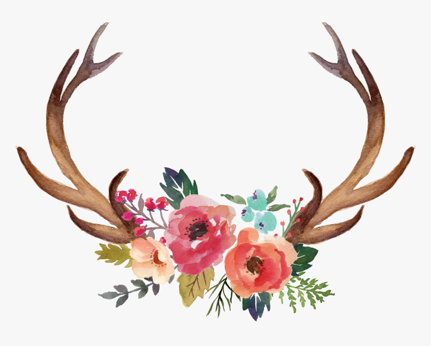 Download Floral Clipart Deer Antler, HD Png Download - kindpng