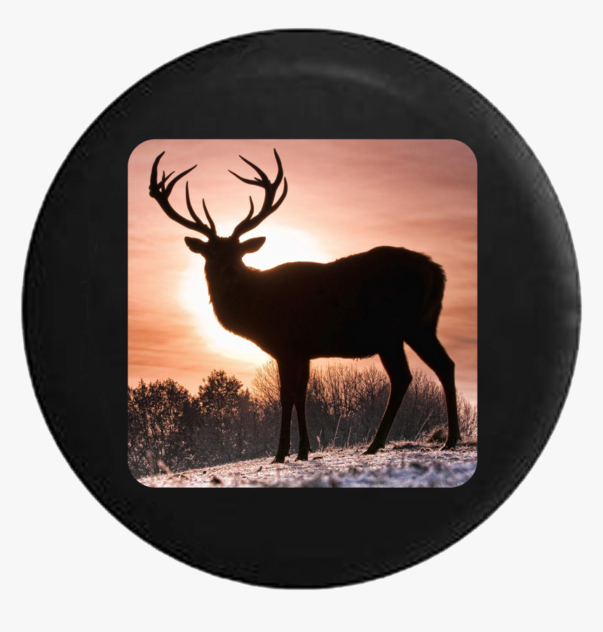 White Tail Deer Hunting Scene Big Buck Silhouette Jeep - Baby Deer In Winter, HD Png Download, Free Download