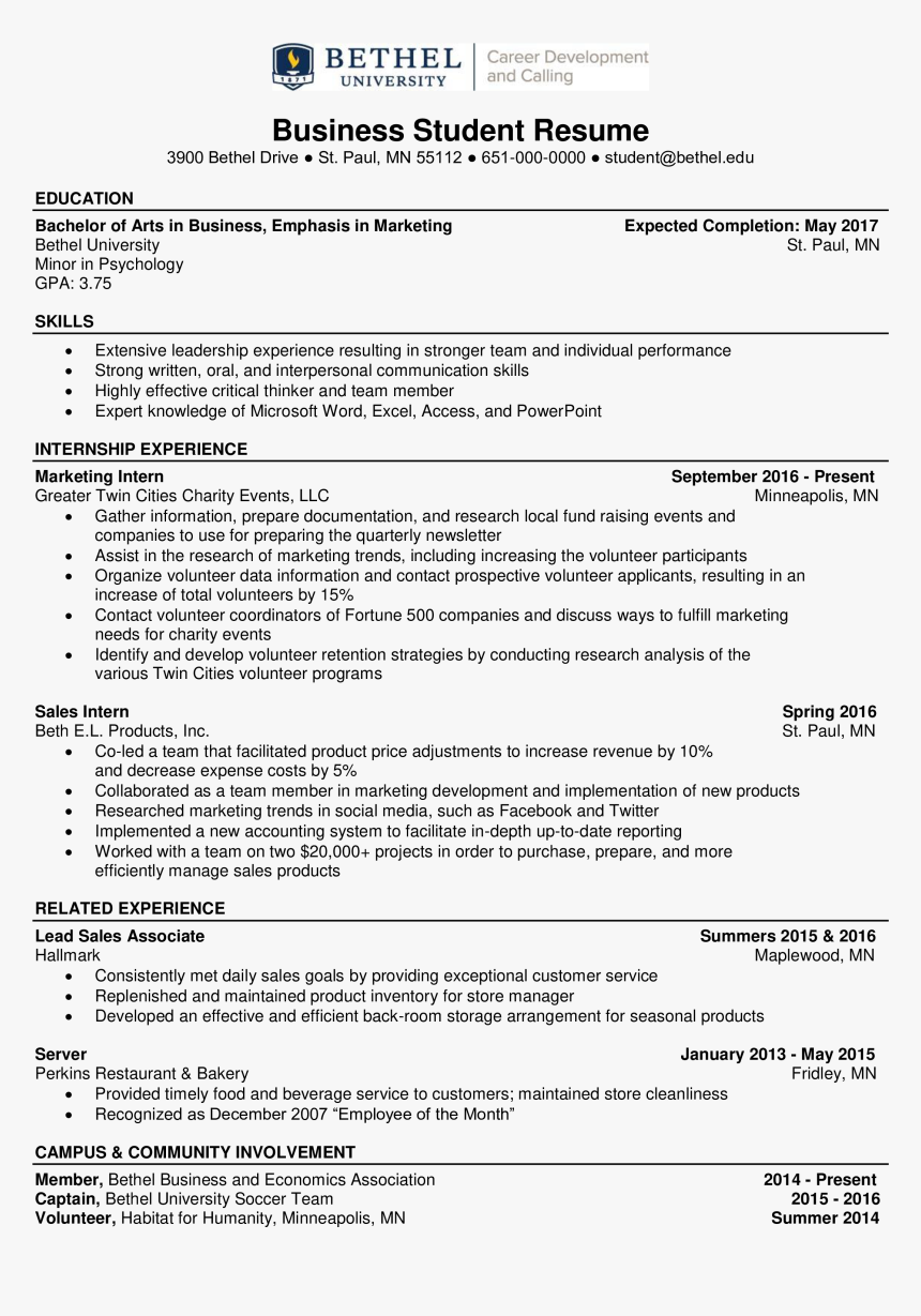 Resume For Business Student , Transparent Cartoons - Examples Of Business Student Resume, HD Png Download, Free Download