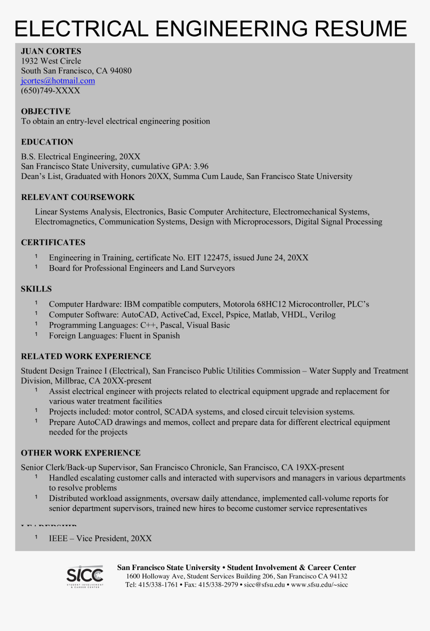 Clip Art Civil Engineering Resume - Resume Format For Electrical Engineer, HD Png Download, Free Download