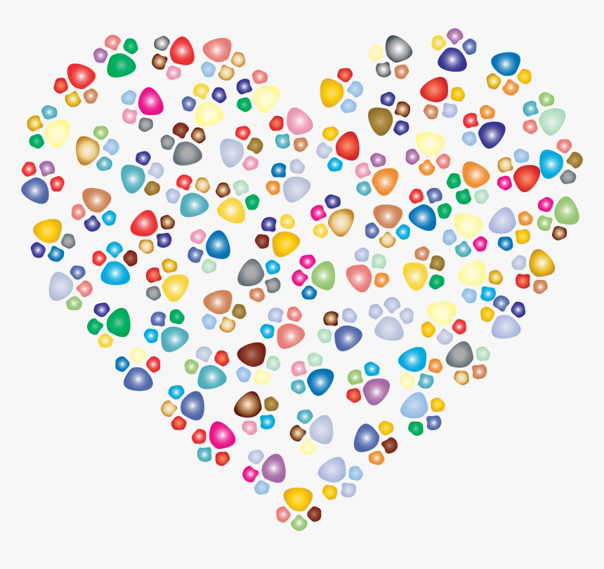 Prismatic Paw Prints Heart 3 Clip Arts - Paw Print On Heart, HD Png Download, Free Download