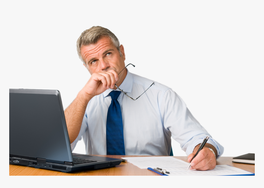 Mature Business Man Thinking - Person With Computer Png, Transparent Png, Free Download