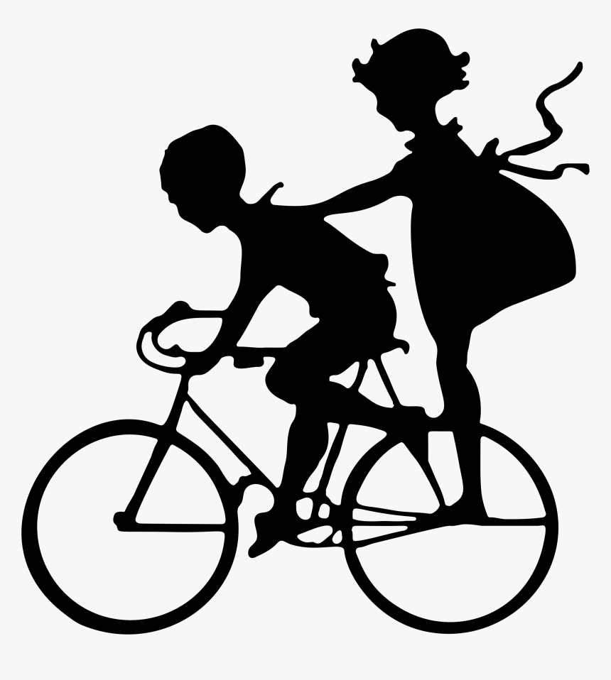 Vintage Brother And Sister Bicycle Silhouette Clip - Silhouette Brother And Sister Clipart, HD Png Download, Free Download