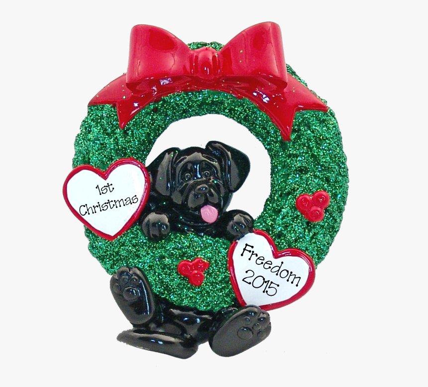 Black Lab Hanging On To Wreath Christmas Ornament - Pug, HD Png Download, Free Download