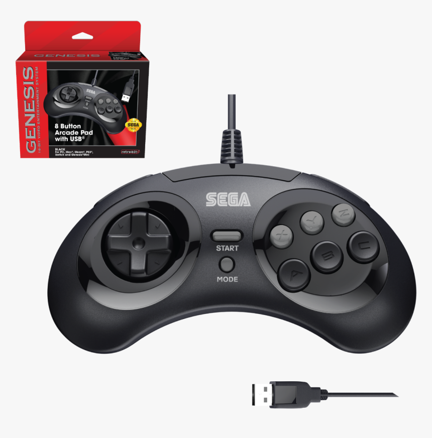 Sega, Genesis, Arcade Pad, 8 Button, Black, Usb - Sega Controller, HD Png Download, Free Download