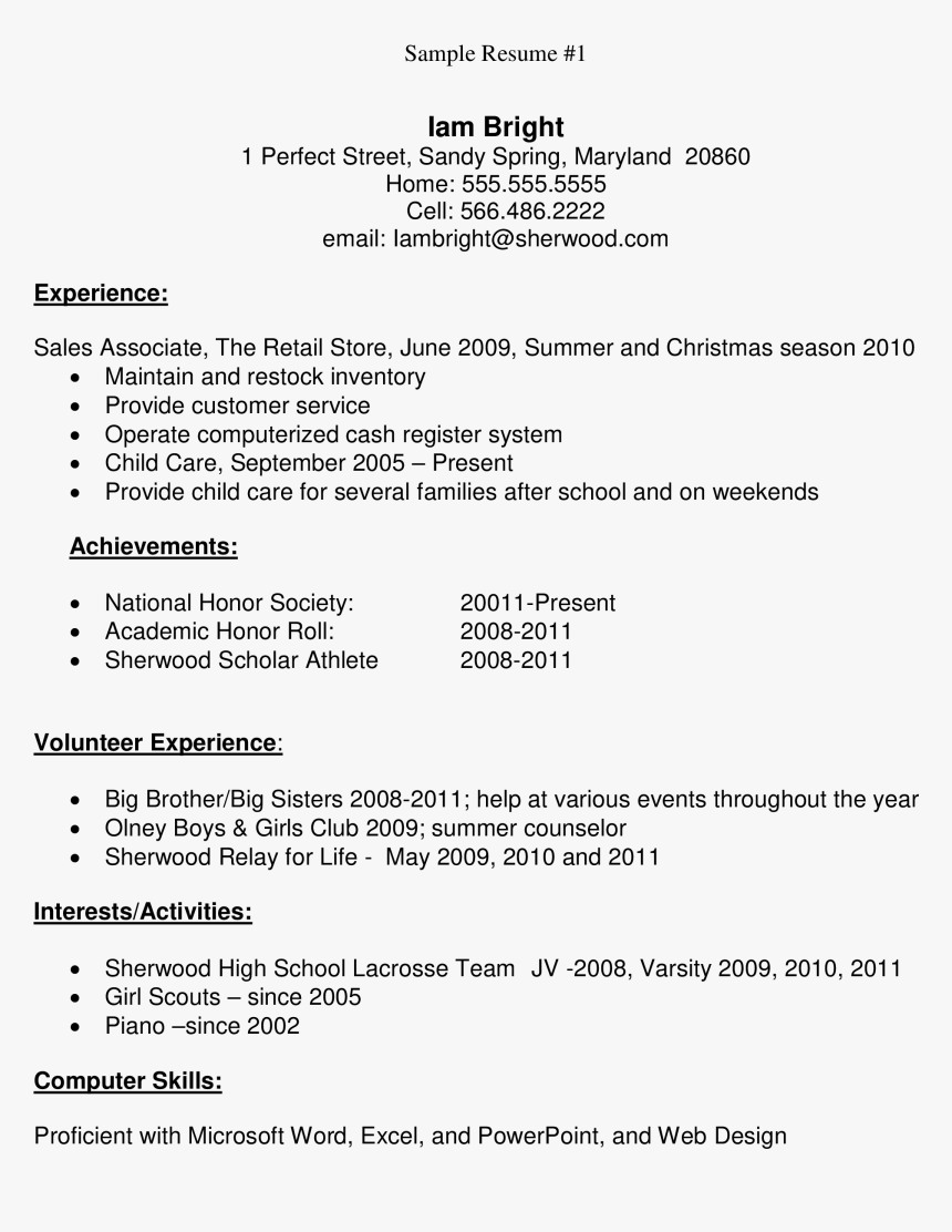 High School Student Sample Resume Main Image - High School Graduate Simple Resume Sample, HD Png Download, Free Download