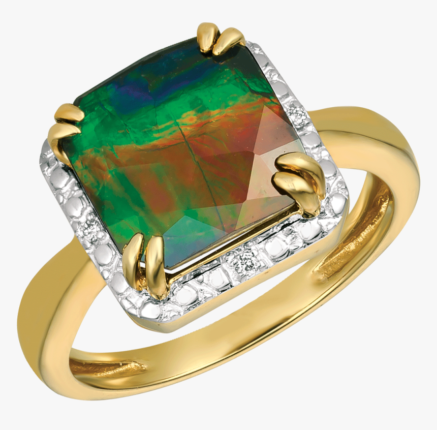 Kim 14k Yellow Gold Diamond Ring By Korite Ammolite - Diamond, HD Png Download, Free Download