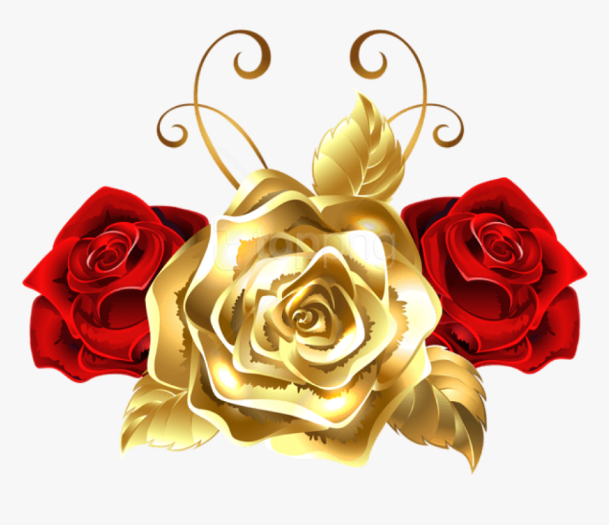 Gold Clipart Rose Photo - Gold And Red Roses, HD Png Download, Free Download