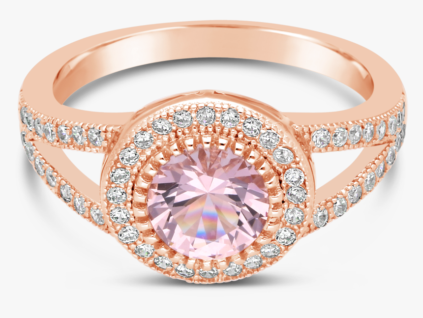Silver Rose Gold Plated White & Morganite Colour Cubic - Engagement Ring, HD Png Download, Free Download