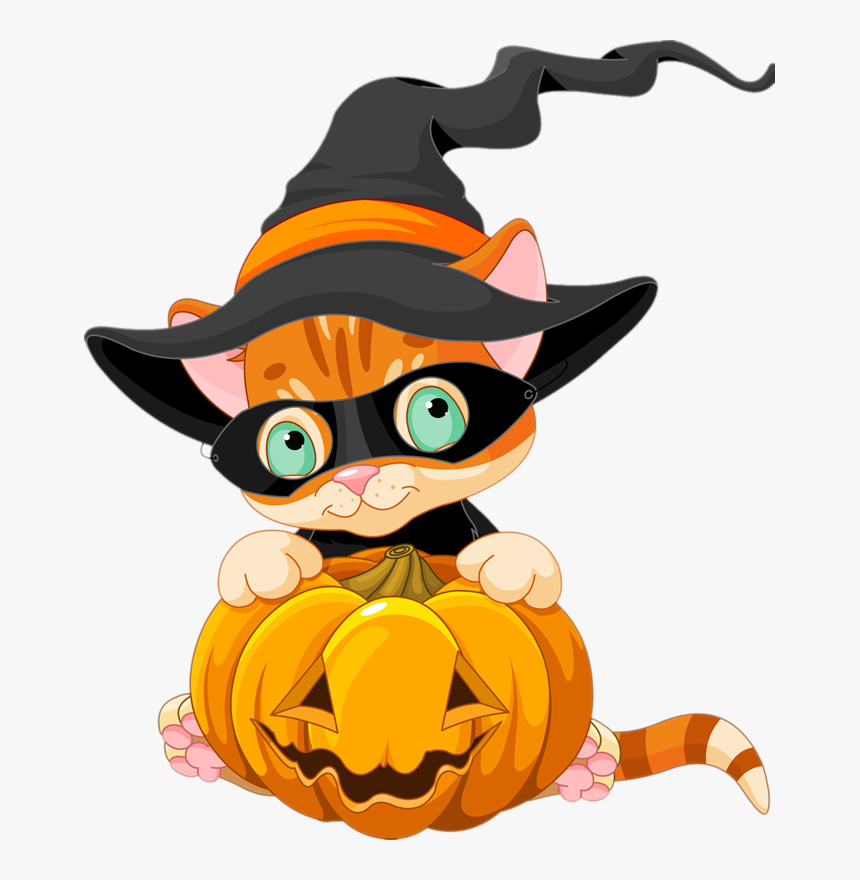 Cute Halloween Cat In Pumpkin Clipart - Cute Halloween Cat Clipart, HD Png Download, Free Download