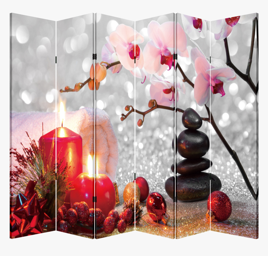 6 Panel Folding Screen Canvas Divider- Winter Spa Free - Curtain, HD Png Download, Free Download