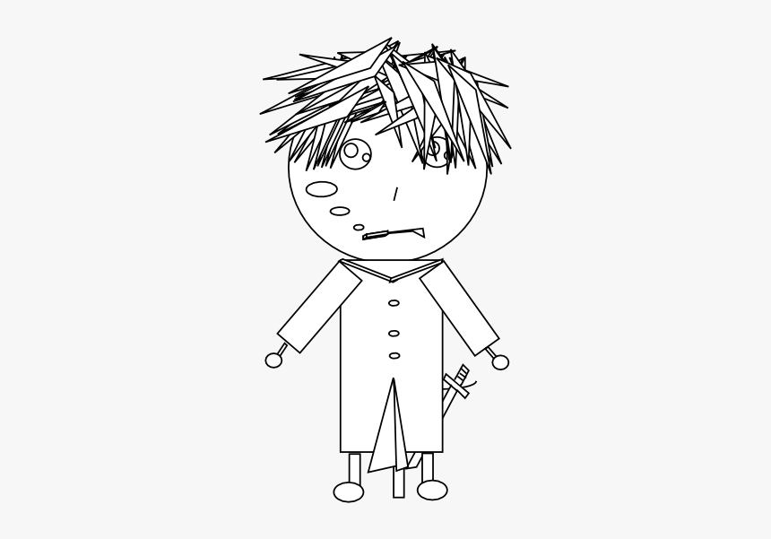 Anime Character Art 53 Black White Line Art 555px - Illustration, HD Png Download, Free Download