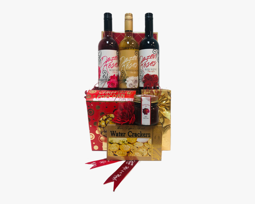 Dozen Roses Wine Gift Basket, Dozen Roses Wine, Valentines - Glass Bottle, HD Png Download, Free Download